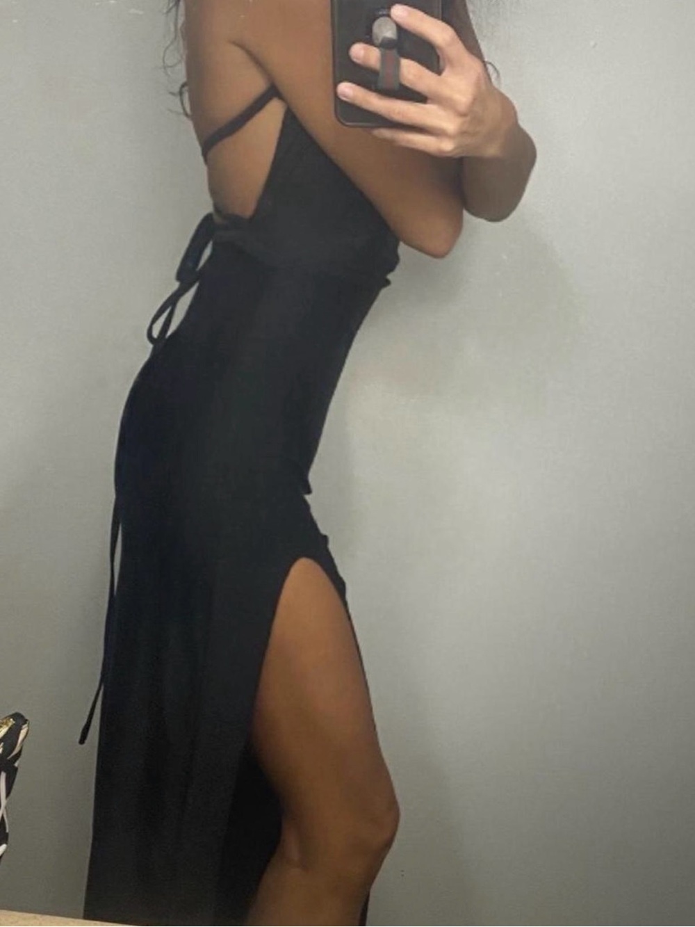 Black Side-Slit Maxi Dress - Strappy Back